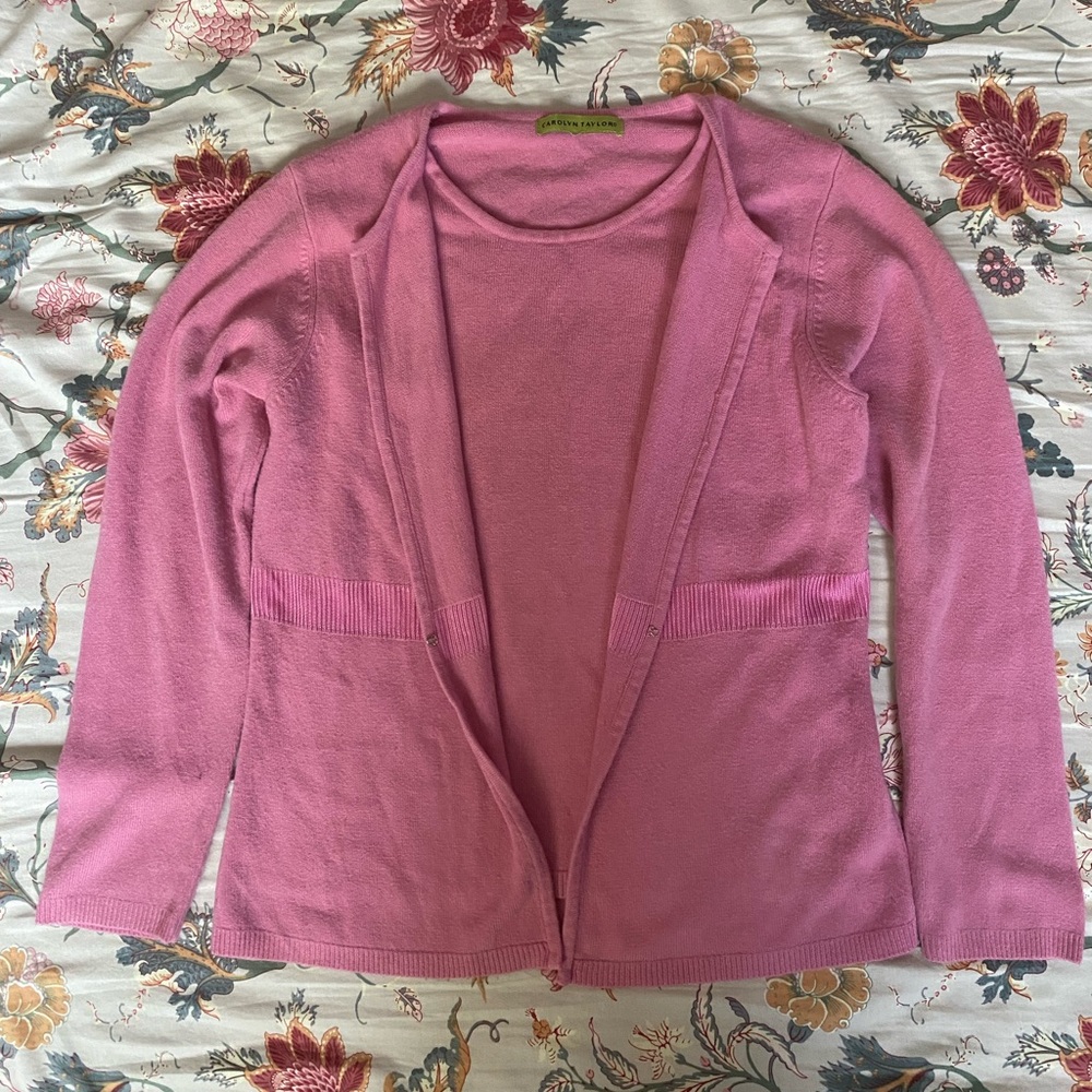 Vintage 90s Carolyn Taylor Soft Pink Sweater with Built in Shirt size Medium